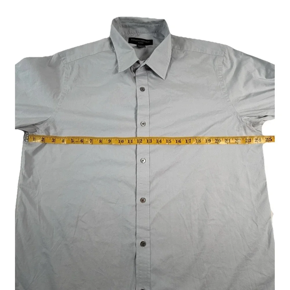 Banana Republic Shirt Mens Large L Solid Gray Classic Fit Button Up‎